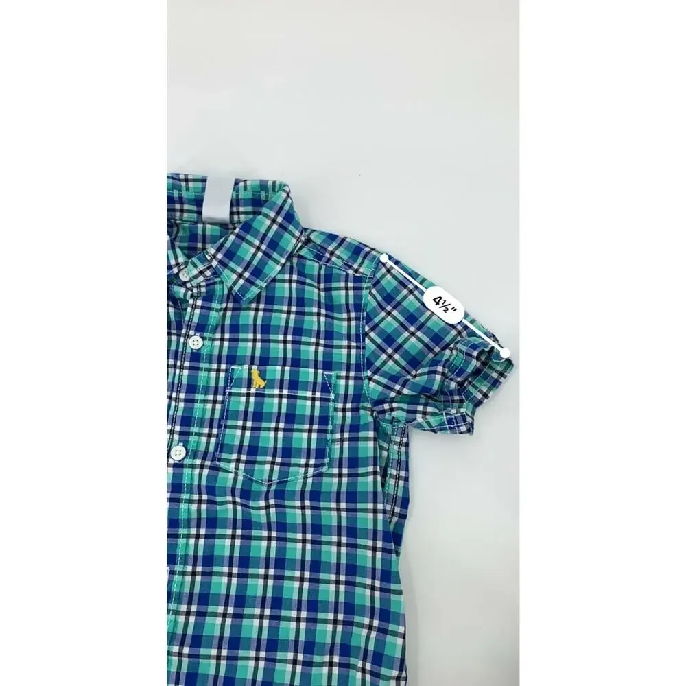 Carter’s Boy’s Blue Green Plaid Short Sleeve Button Down Shirt Kid’s Size 4T